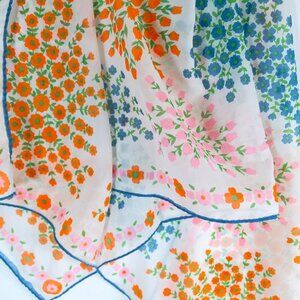 Scarf Vintage Long Multicolor Flowers Bouquet Polyester Accessory